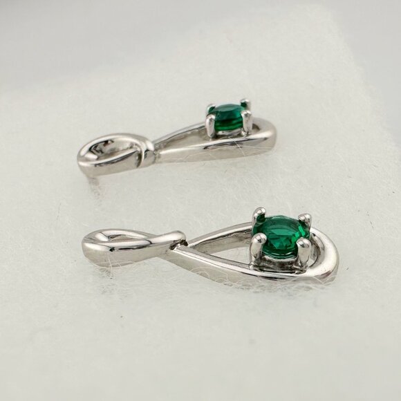 Beautiful Round Emerald Swoop Earrings in Sterling Silver - Picture 6 of 14